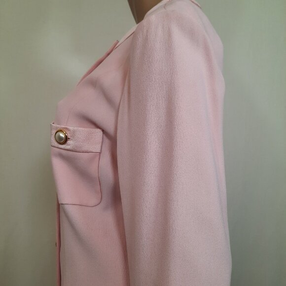 Vintage 80s Albert Nipon Button Front Sheath M Pink Elegant Mid Length Day Dress - Picture 7 of 12